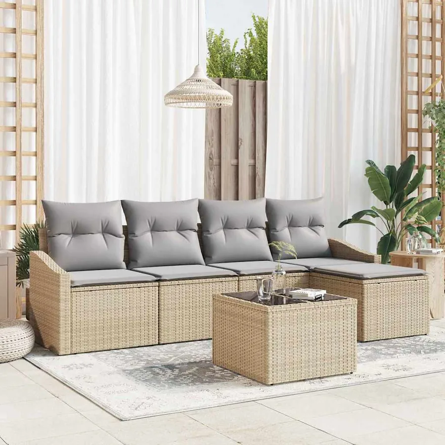 Ensemble de Canapés 6 pcs Beige et Gris clair polyrotin