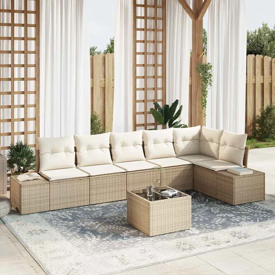 Ensemble de canapé de jardin 7 pcs Beige et crème polyrotin