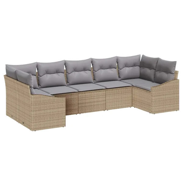 Ensemble de canapé de jardin 7 pcs Beige et Gris clair