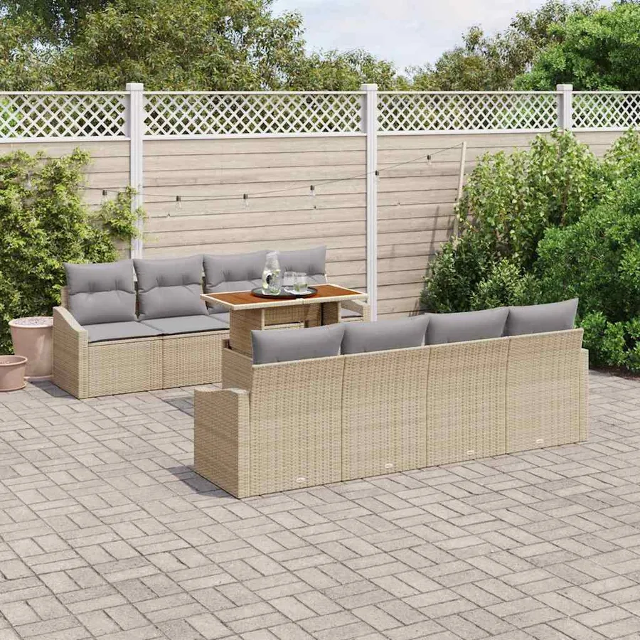 Ensemble de canapé de jardin 9 pcs Beige Poly rotin - 3