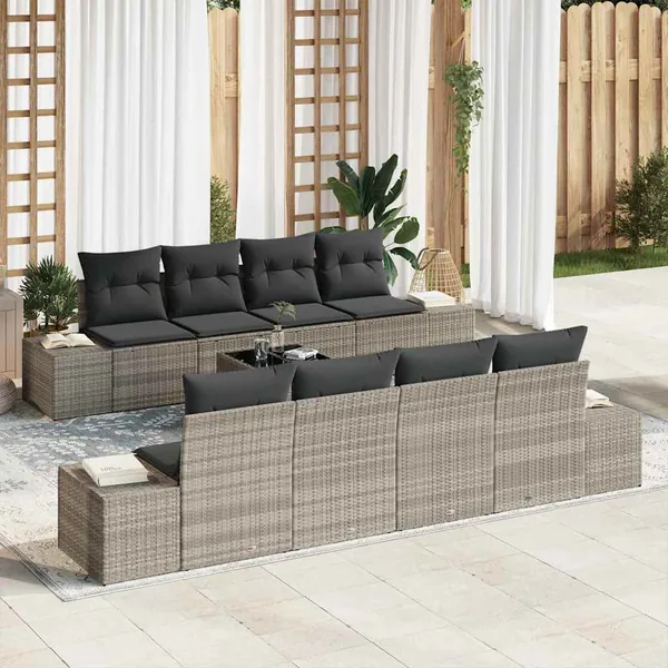 Ensemble de canapé de jardin 7 pcs Gris clair polyrotin
