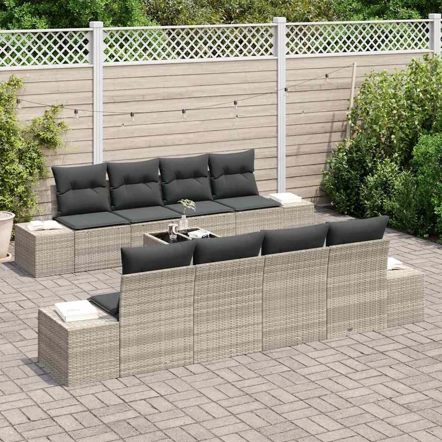 Ensemble de canapé de jardin 7 pcs Gris clair polyrotin - 3