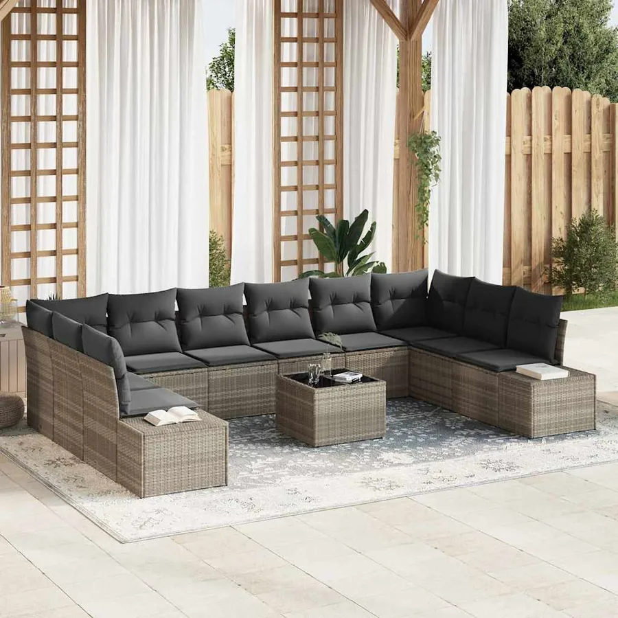 Ensemble de canapé de jardin 11 pcs Gris clair polyrotin