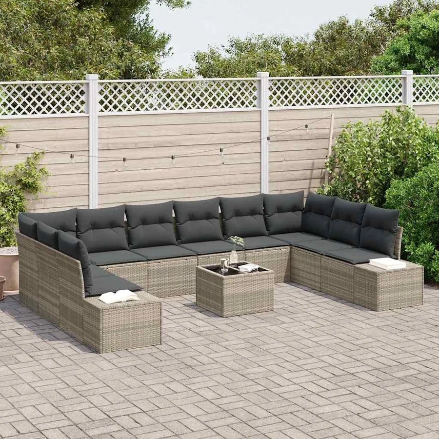 Ensemble de canapé de jardin 11 pcs Gris clair polyrotin - 3