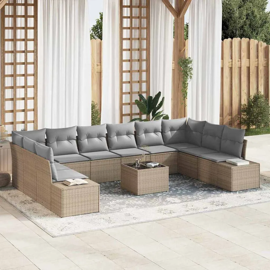 Ensemble de canapé de jardin 11 pcs Beige polyrotin