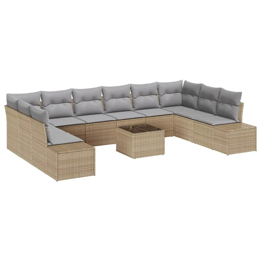 Ensemble de canapé de jardin 11 pcs Beige polyrotin - 2