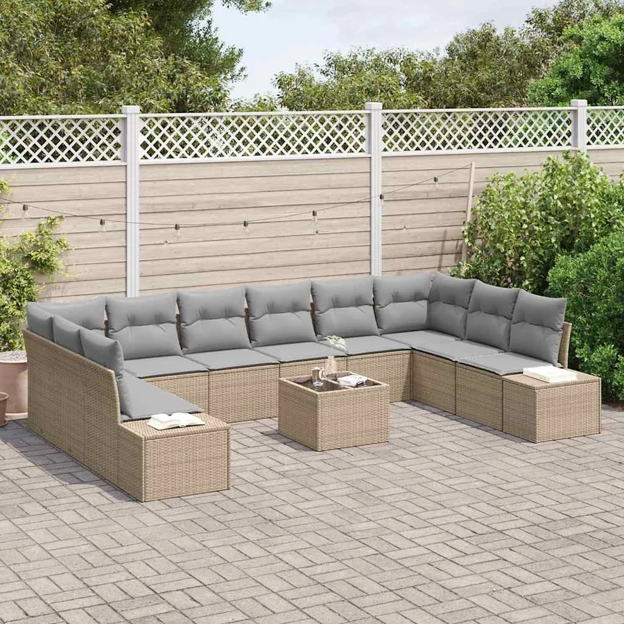 Ensemble de canapé de jardin 11 pcs Beige polyrotin - 3