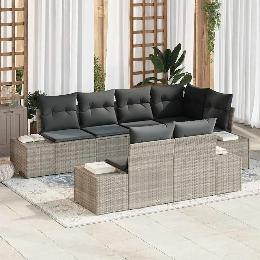 Ensemble de canapé de jardin 7 pcs Gris clair polyrotin