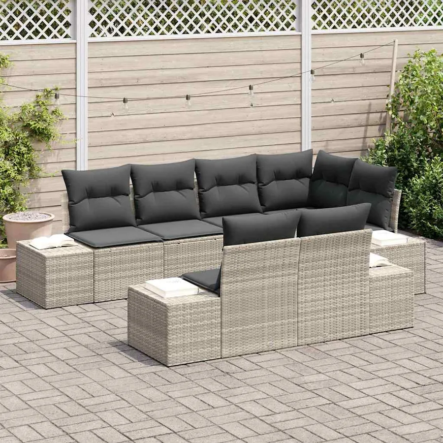 Ensemble de canapé de jardin 7 pcs Gris clair polyrotin - 3