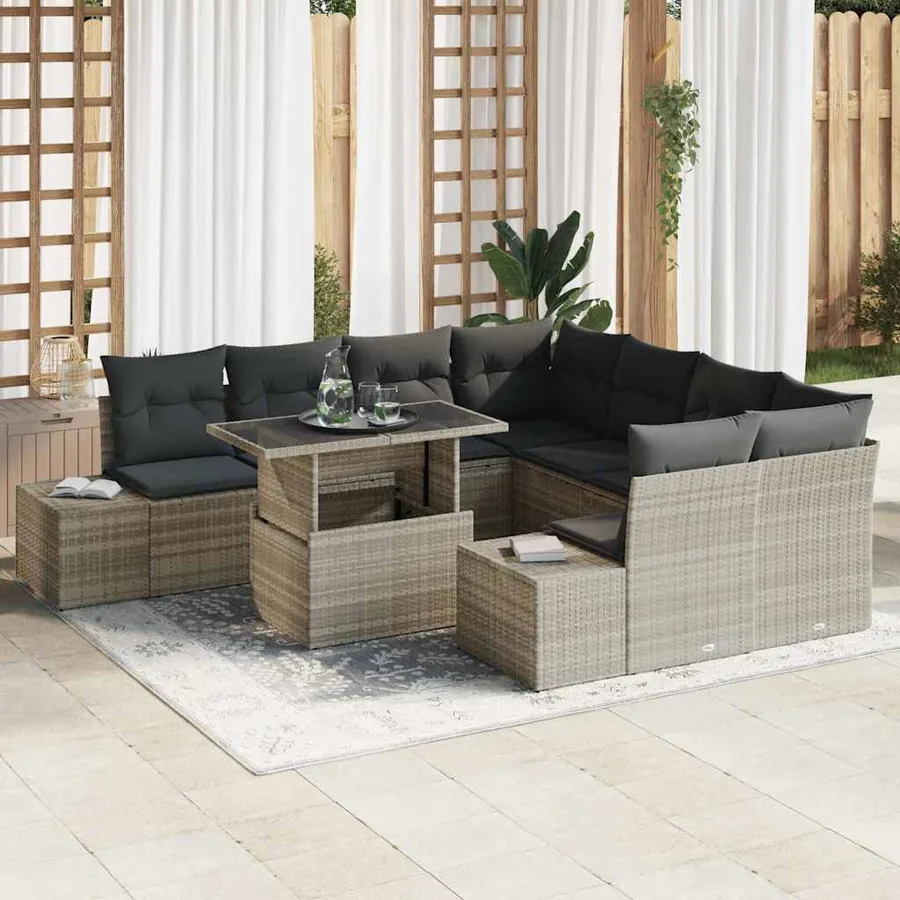 Ensemble de canapé de jardin 9 pcs Gris clair polyrotin