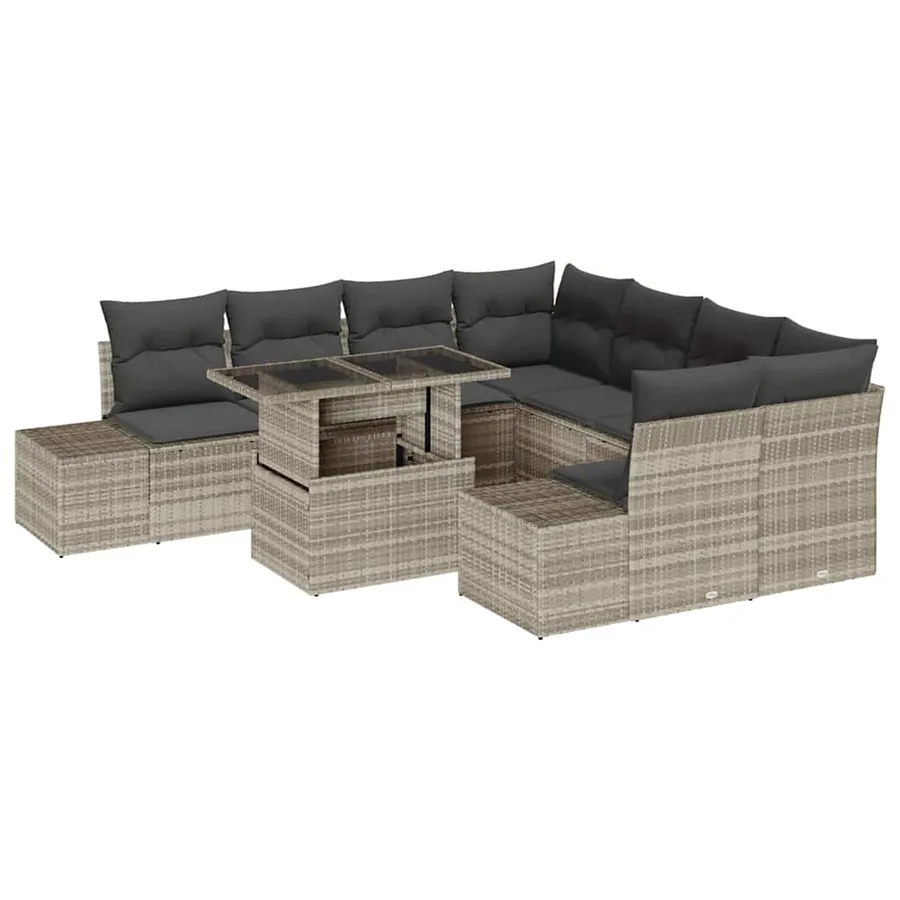 Ensemble de canapé de jardin 9 pcs Gris clair polyrotin - 2
