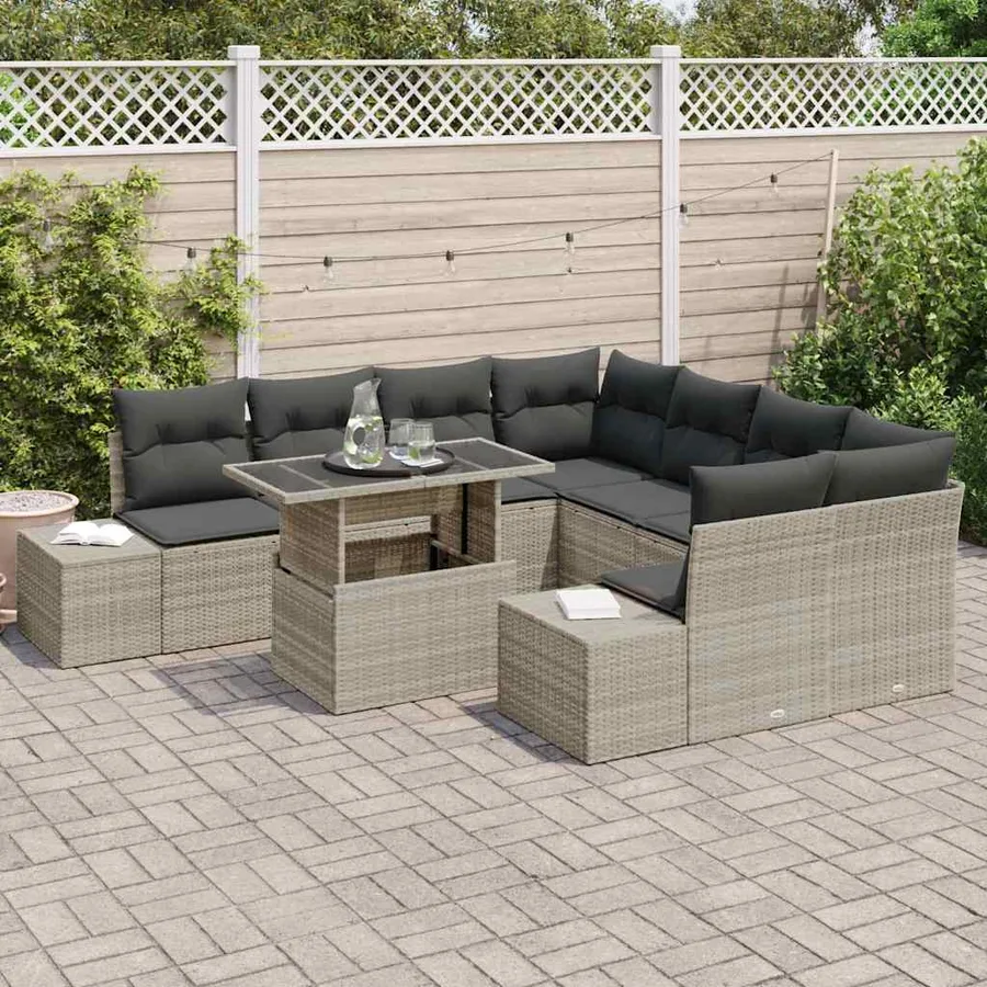 Ensemble de canapé de jardin 9 pcs Gris clair polyrotin - 3