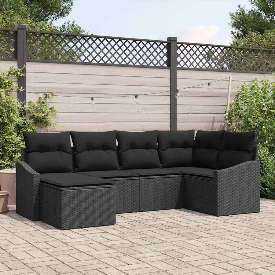 Ensemble de Canapés avec coussin 6 pcs Noir polyrotin