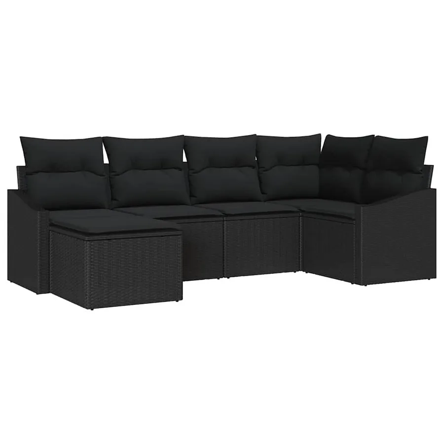 Ensemble de Canapés avec coussin 6 pcs Noir polyrotin - 2