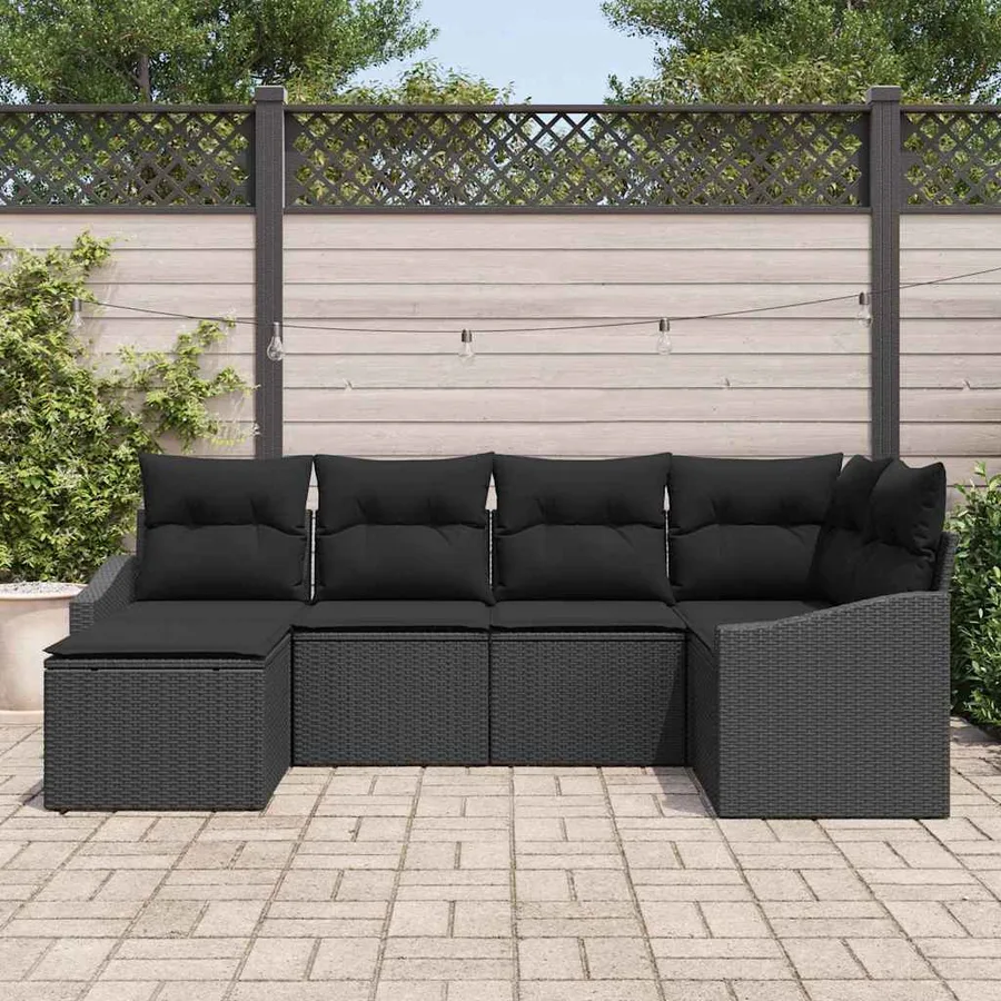 Ensemble de Canapés avec coussin 6 pcs Noir polyrotin - 3