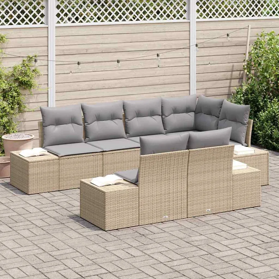 Ensemble de canapé de jardin 7 pcs Beige et gris polyrotin - 3