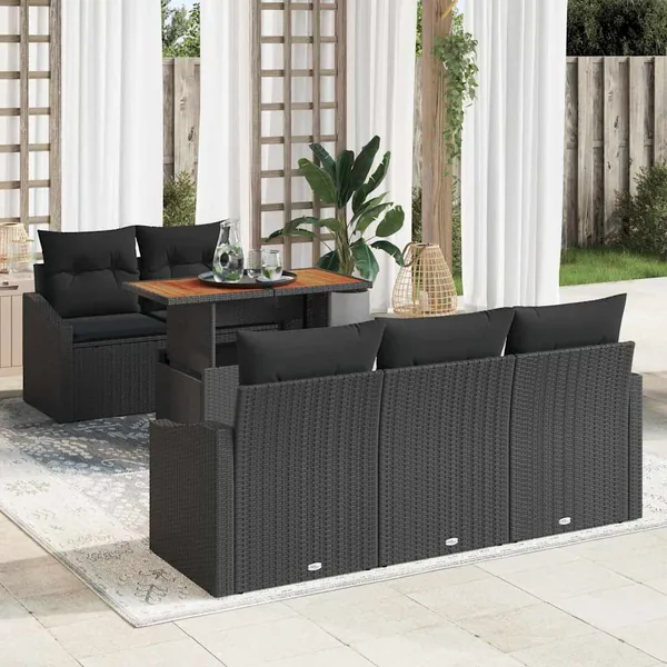 Ensemble de canapé de jardin 6 pc Noir et Marron