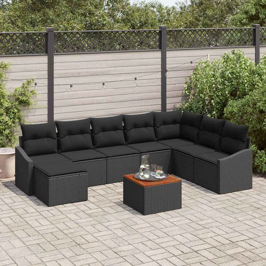 Ensemble de canapé de jardin avec coussin 9 pcs Noir polyrotin