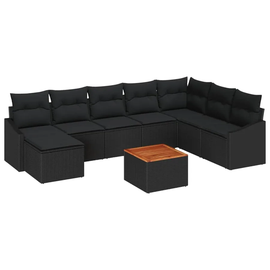 Ensemble de canapé de jardin avec coussin 9 pcs Noir polyrotin - 2