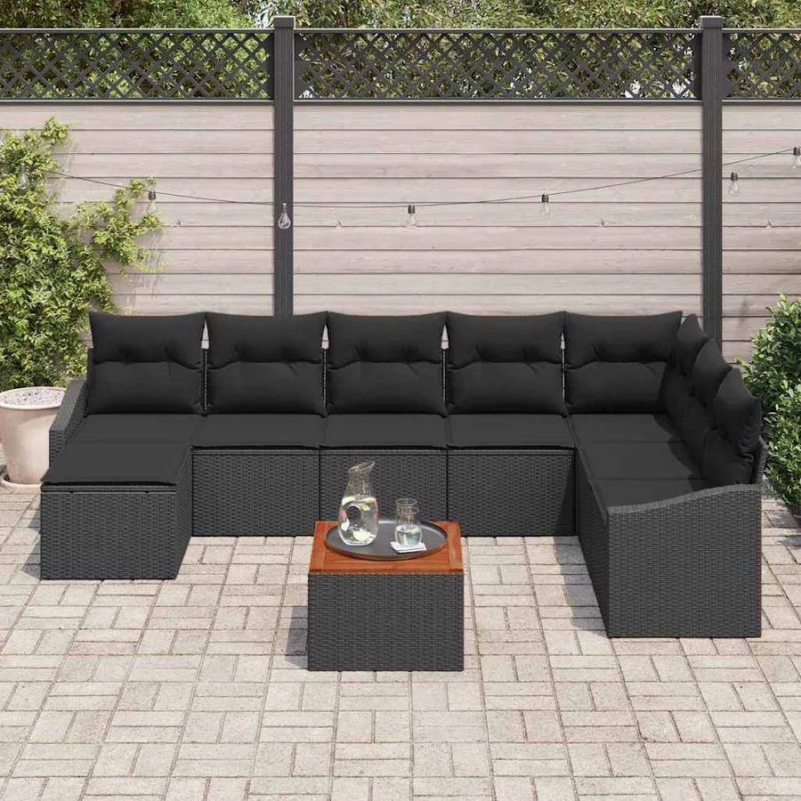 Ensemble de canapé de jardin avec coussin 9 pcs Noir polyrotin - 3