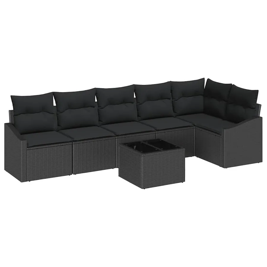 Ensemble de Canapés avec coussin 7 pcs Noir polyrotin - 2
