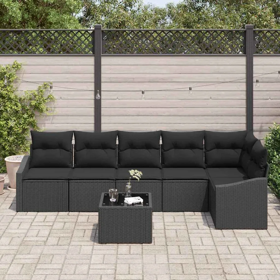Ensemble de Canapés avec coussin 7 pcs Noir polyrotin - 3