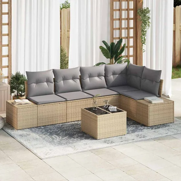 Ensemble de canapé de jardin 6 pcs Beige polyrotin
