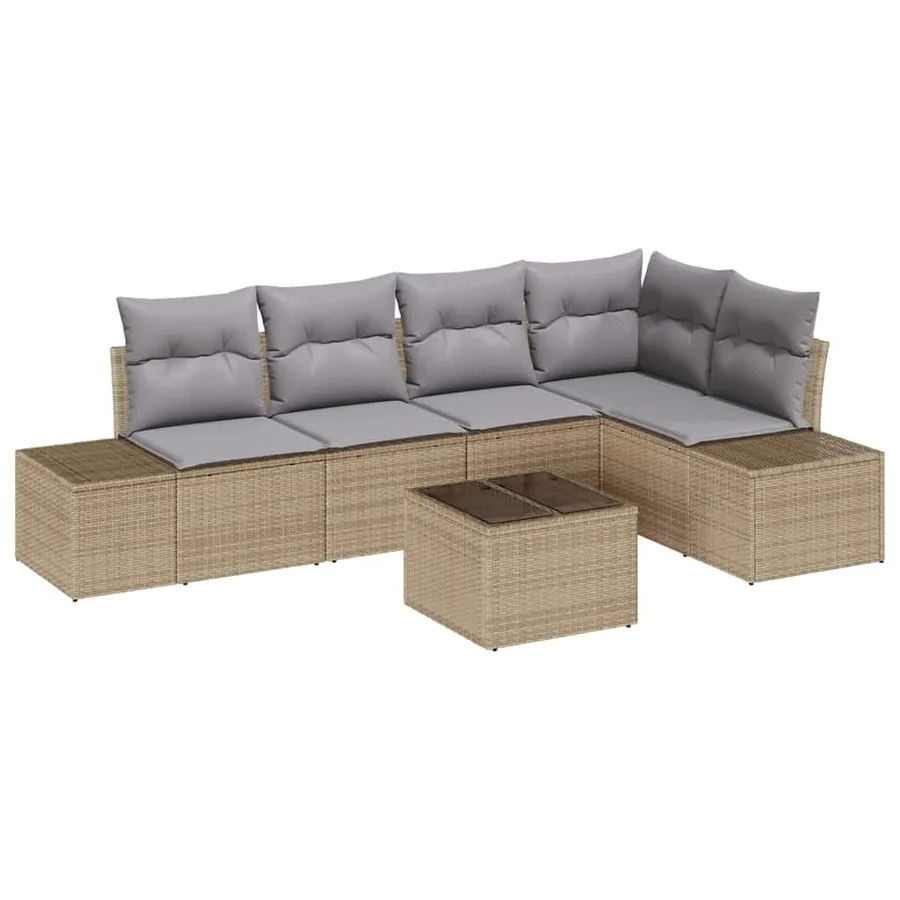 Ensemble de canapé de jardin 6 pcs Beige polyrotin - 2
