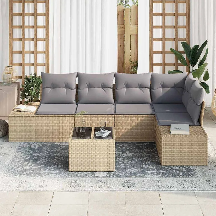 Ensemble de canapé de jardin 6 pcs Beige polyrotin - 3