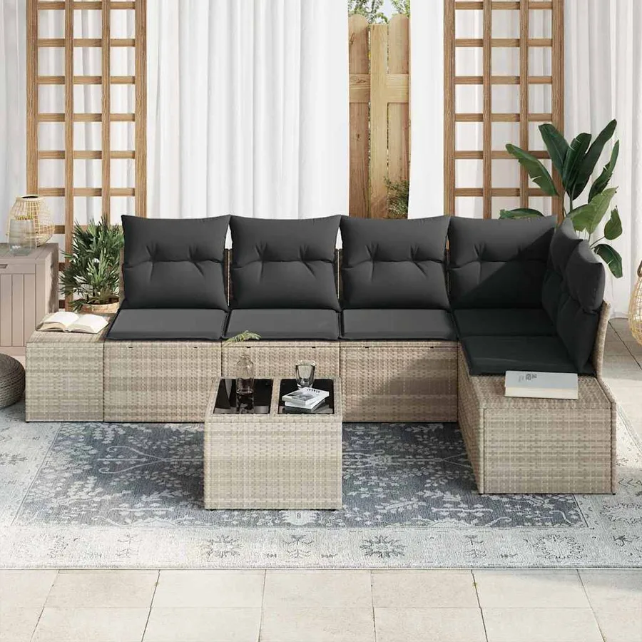 Ensemble de canapé de jardin 6 pcs Gris clair polyrotin - 3