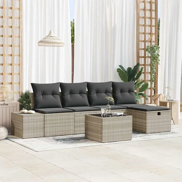 Ensemble de canapé de jardin 6 pcs Gris clair polyrotin