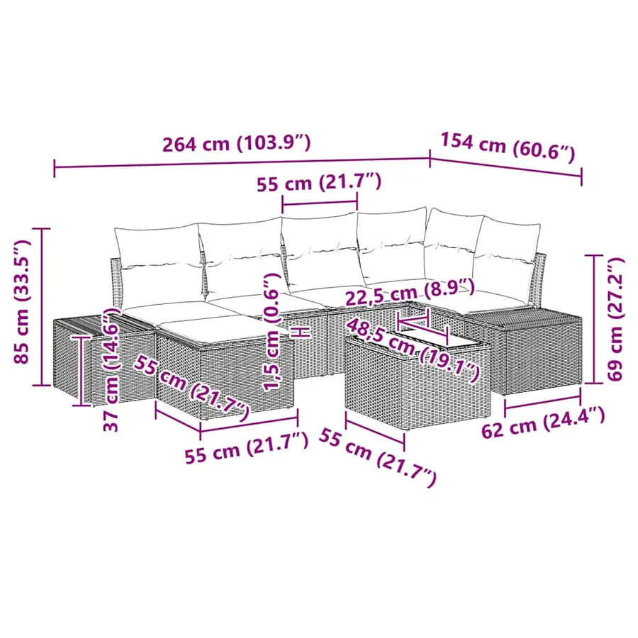 Ensemble de canapé de jardin 7 pcs Gris clair polyrotin - 10