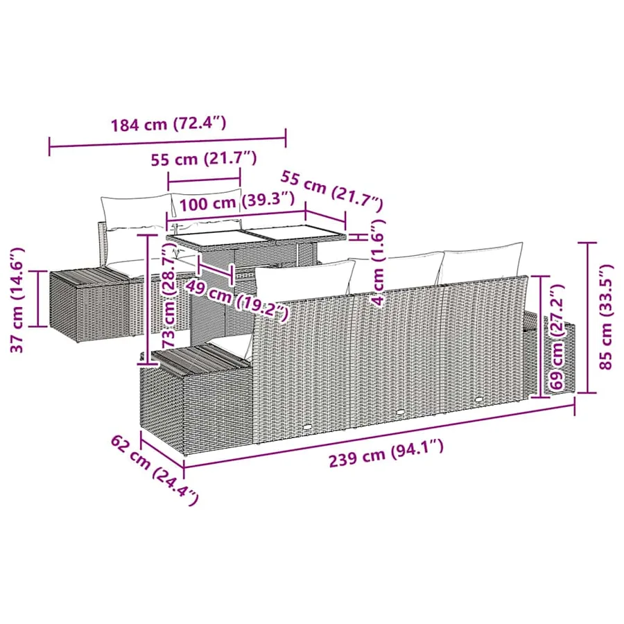 Ensemble de Canapés 6 pcs Beige et Gris clair polyrotin - 10