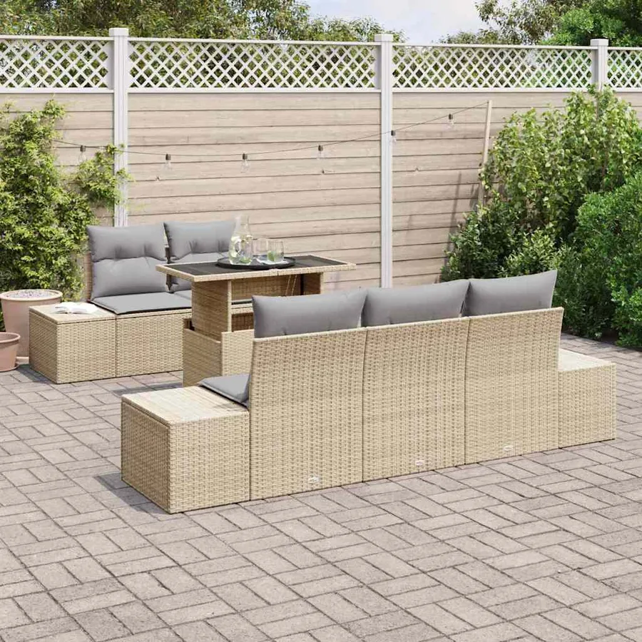 Ensemble de Canapés 6 pcs Beige et Gris clair polyrotin - 3