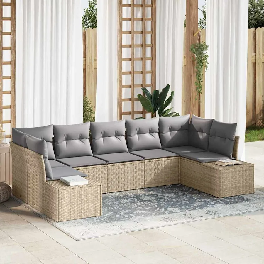 Ensemble de canapé de jardin avec coussin 7 pcs Beige polyrotin