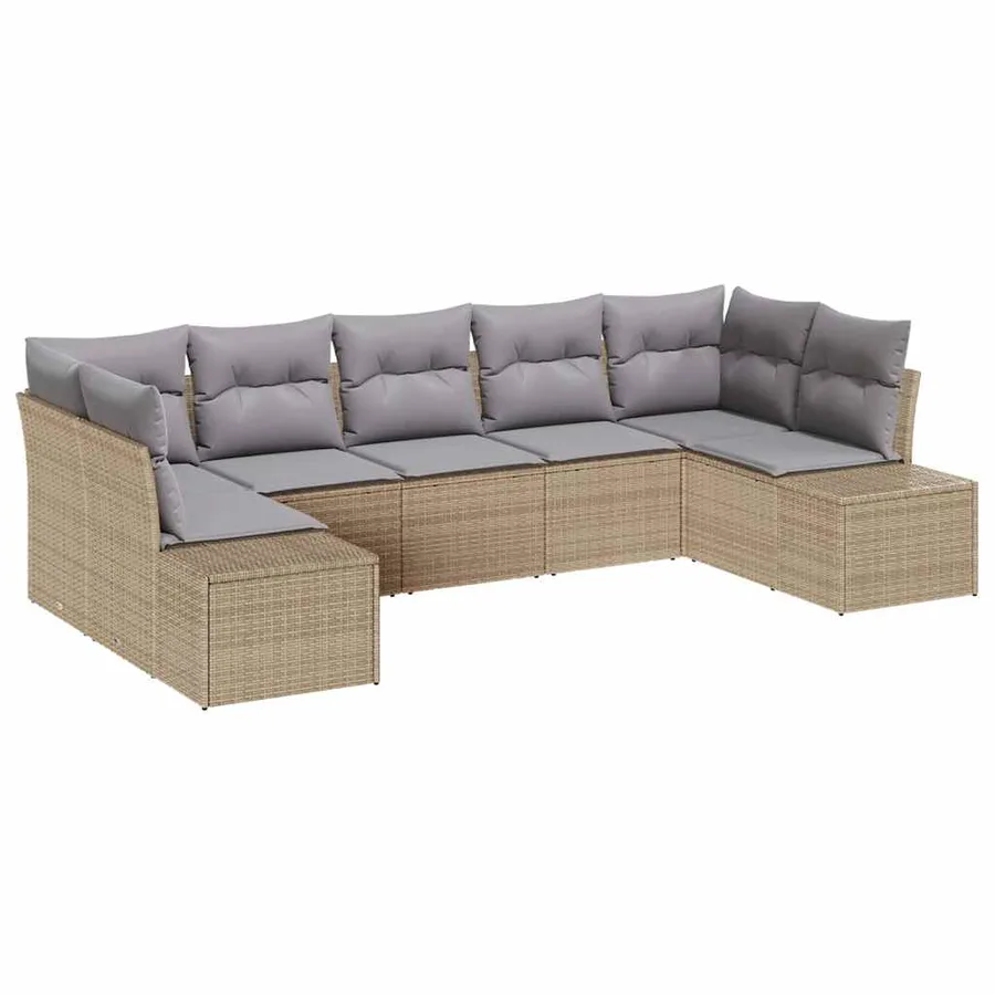 Ensemble de canapé de jardin avec coussin 7 pcs Beige polyrotin - 2