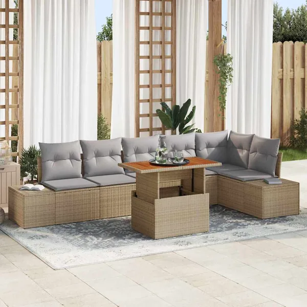 Ensemble de canapé de jardin 7 pc Beige et gris