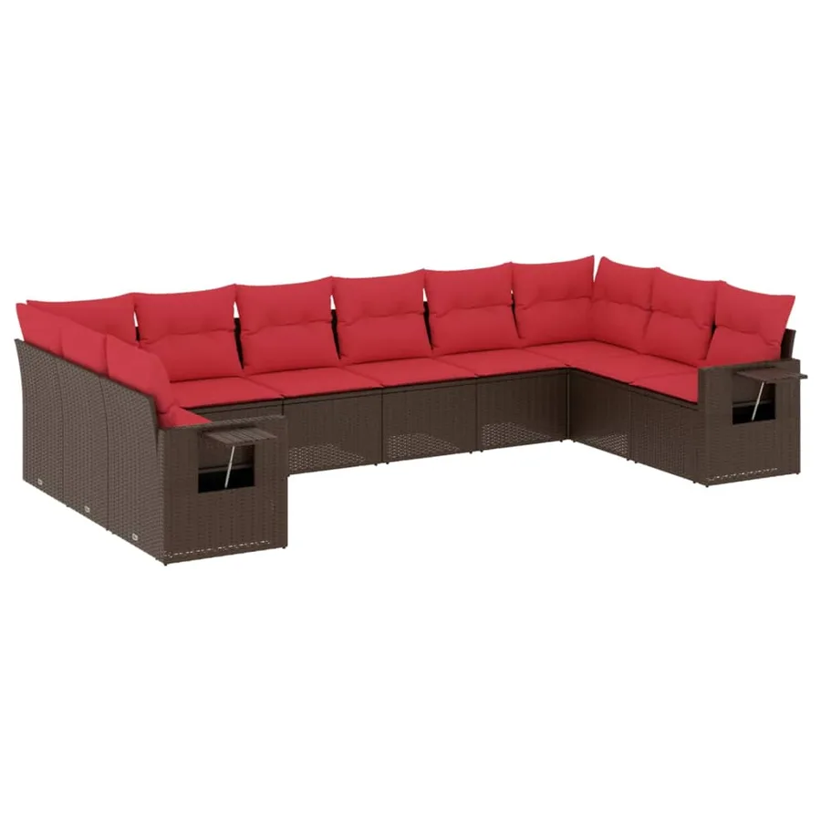 Ensemble de canapé de jardin 10 pcs avec coussins marron résine tressée - 2