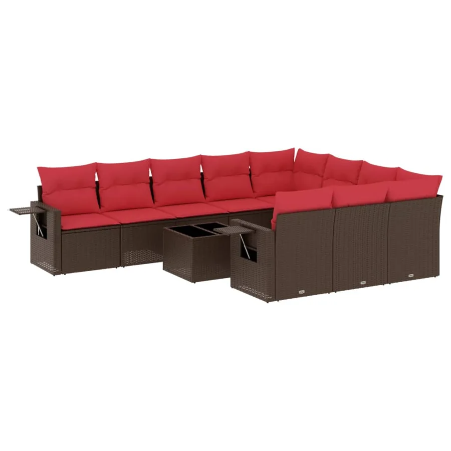 Ensemble de canapé de jardin 11 pcs avec coussins marron résine tressée - 2