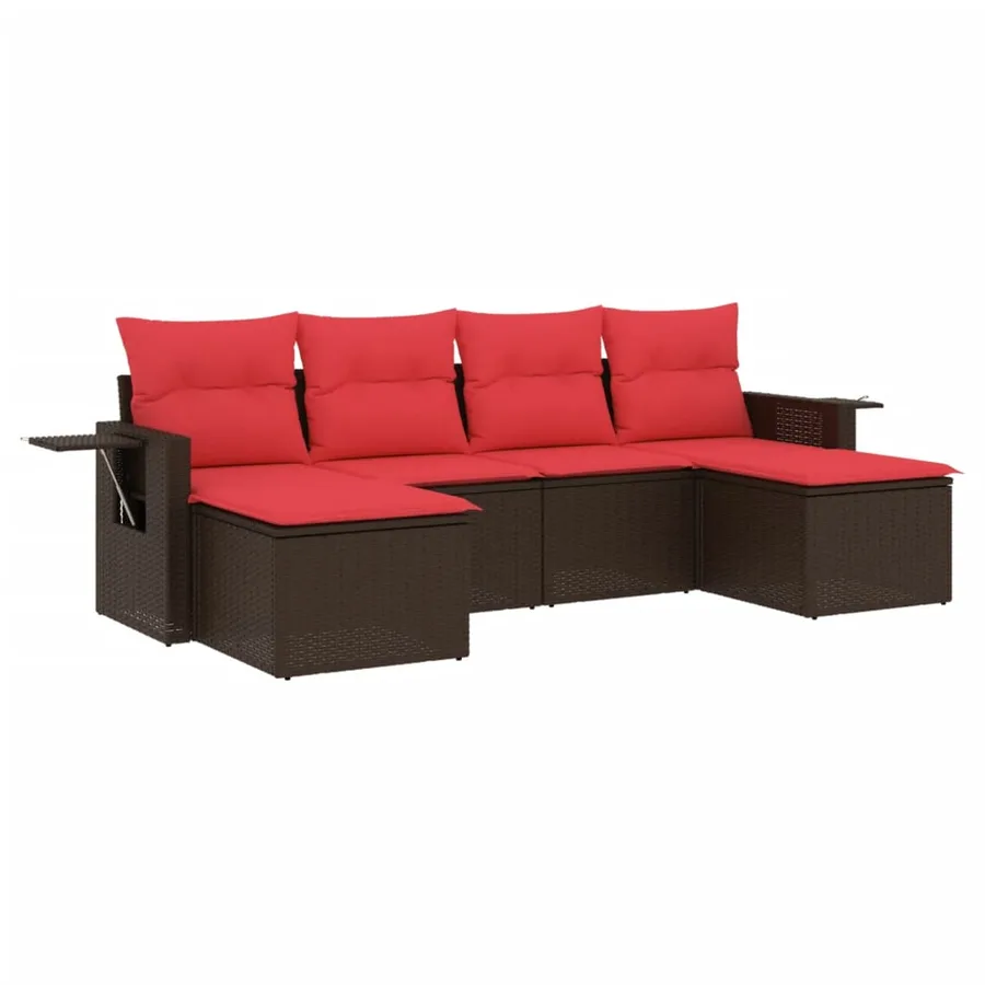 Ensemble de canapé de jardin 6 pcs avec coussins marron résine tressée - 2