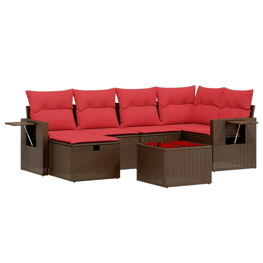Ensemble de canapé de jardin 7 pcs avec coussins marron résine tressée - 2
