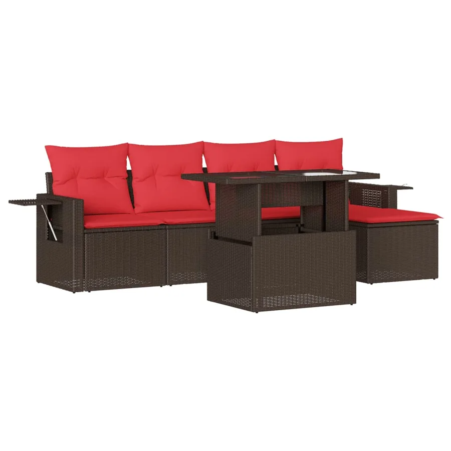 Ensemble de canapé de jardin 6 pcs avec coussins marron résine tressée - 2