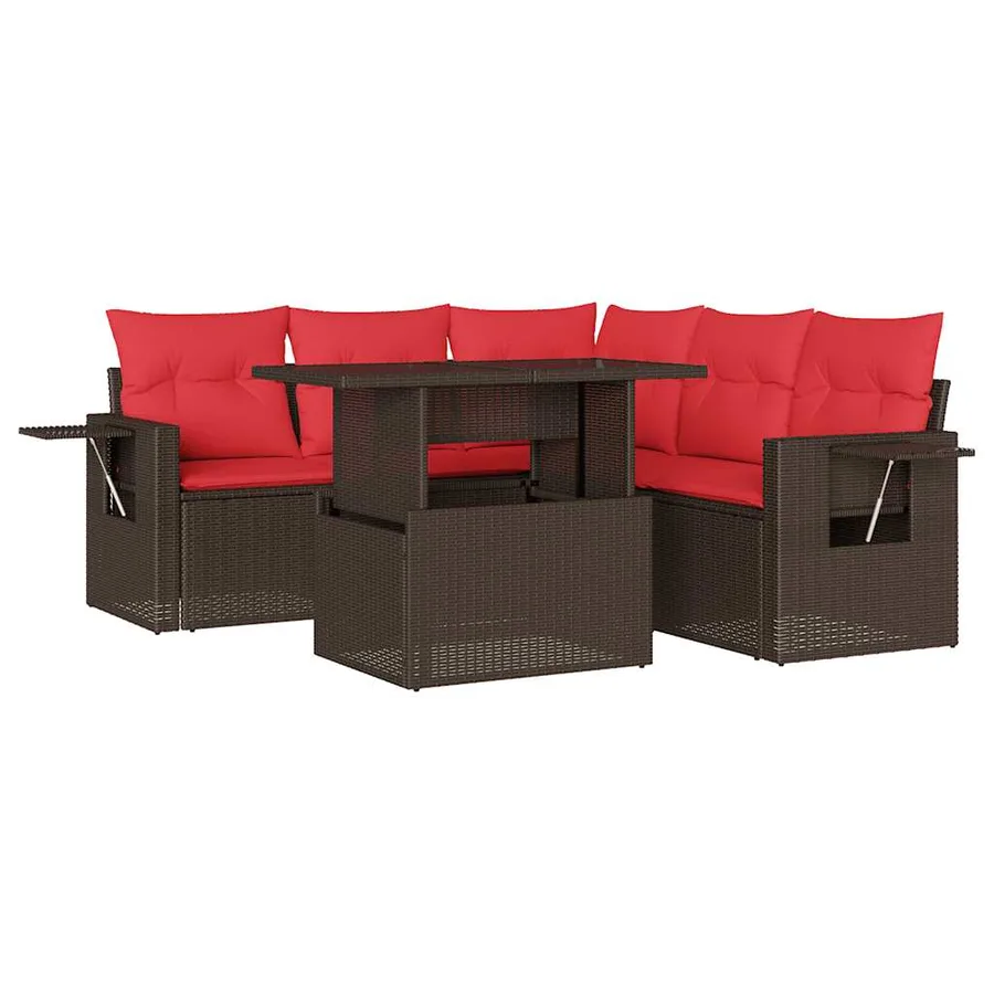 Ensemble de canapé de jardin 6 pcs avec coussins marron résine tressée - 2