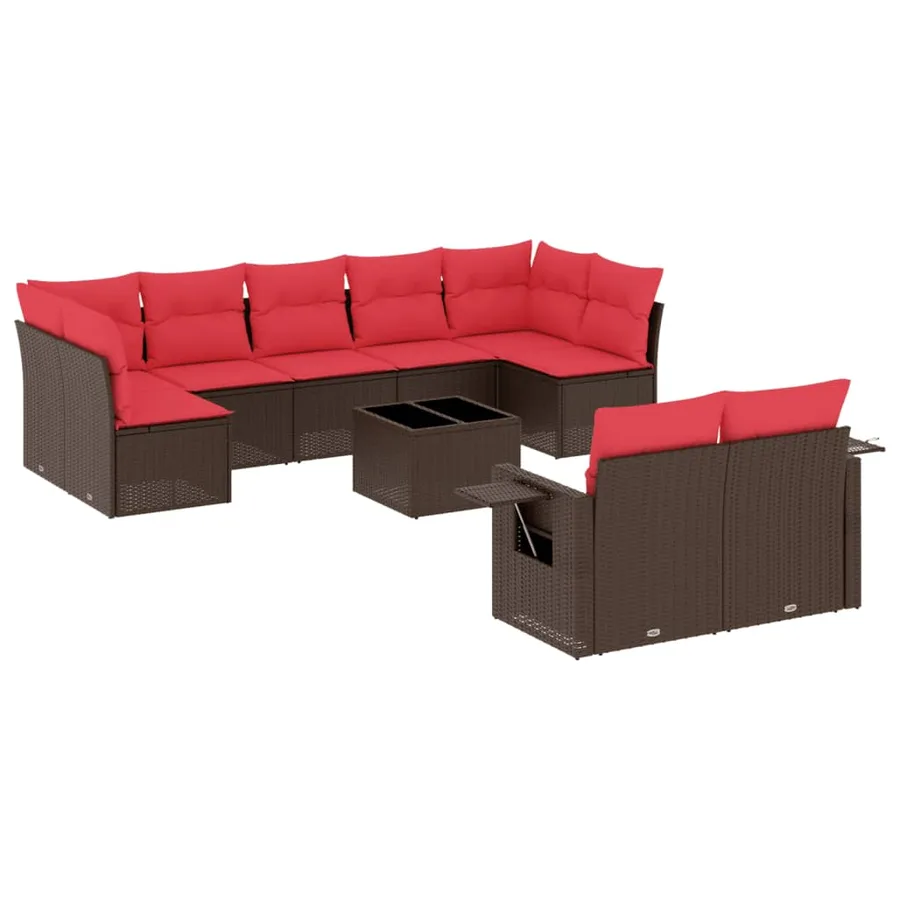 Ensemble de canapé de jardin 10 pcs avec coussins marron résine tressée - 2