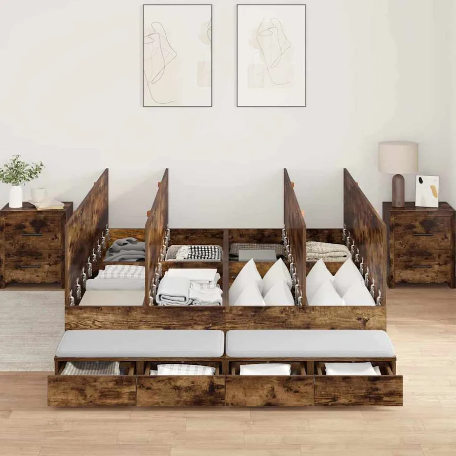 Cadre de lit avec rangement Chêne fumé 140 cm Bois d'ingénierie - 4