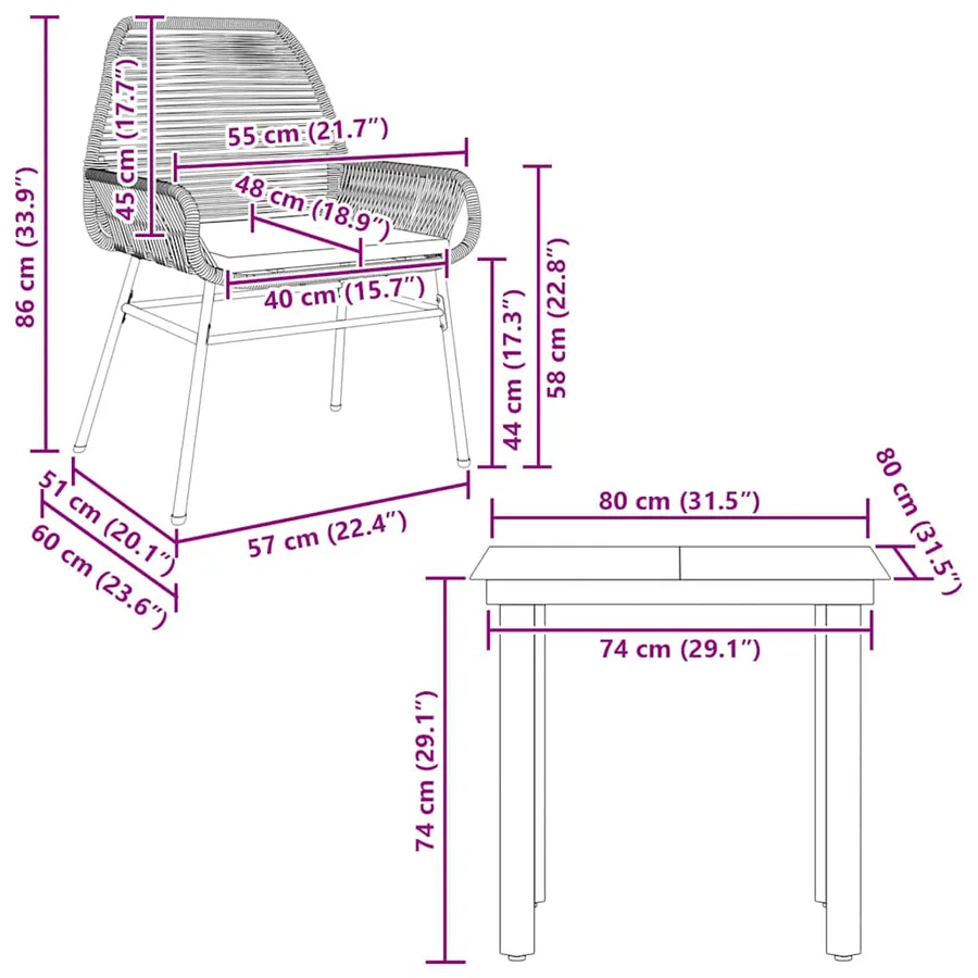 Ensemble à manger jardin coussins 3pcs marron poly rotin verre - 10