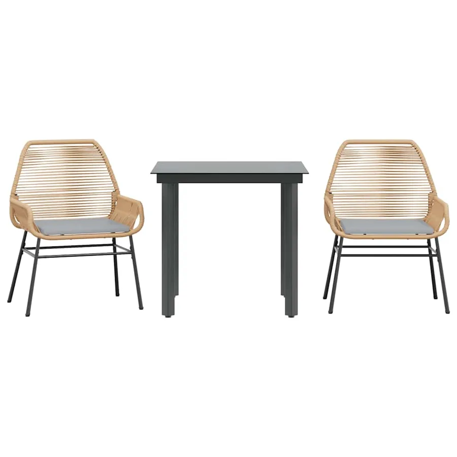 Ensemble à manger jardin coussins 3pcs marron poly rotin verre - 2