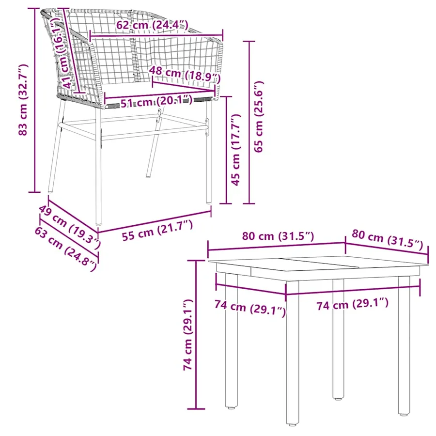 Ensemble à manger jardin coussins 5pcs marron poly rotin verre - 10