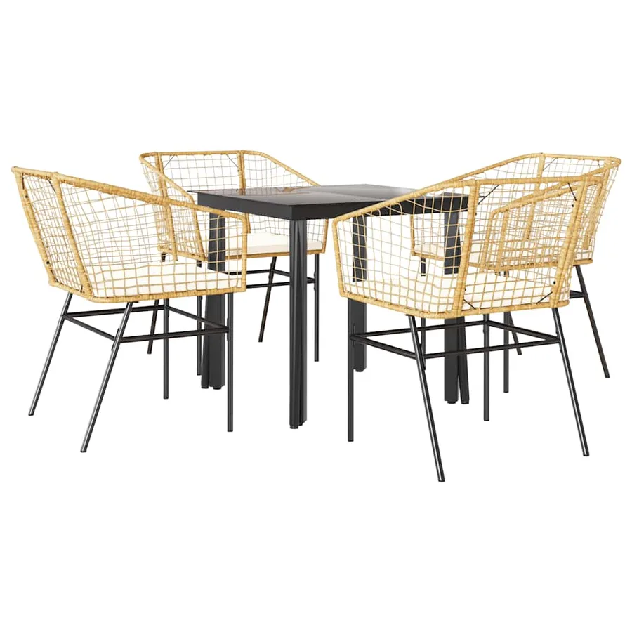 Ensemble à manger jardin coussins 5pcs marron poly rotin verre - 2