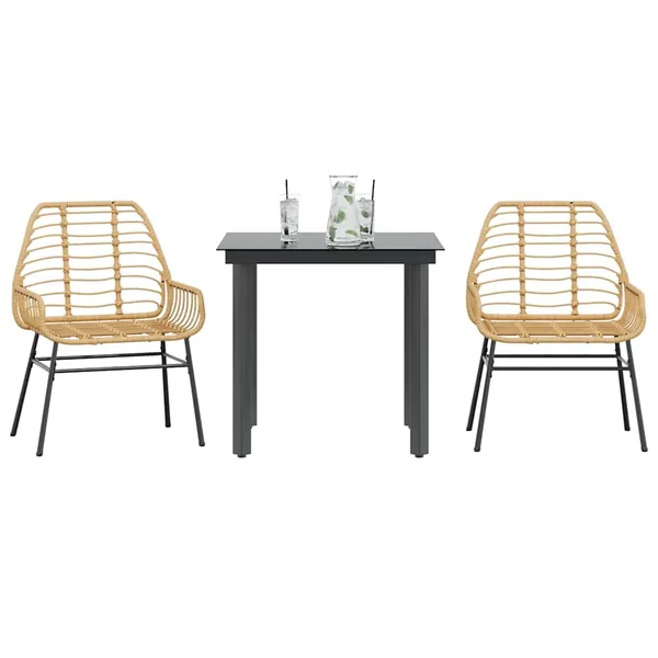 Ensemble à manger de jardin 3pcs marron résine tressée verre